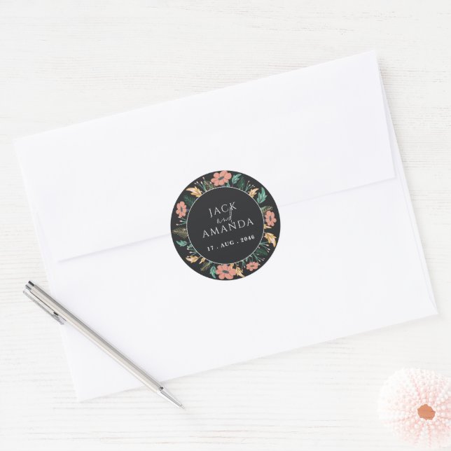 Elegant Black Blooming Flower Wedding Stickers (Envelope)
