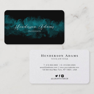Elegant Black Blue Cloudy Abstract Signature Business Card
