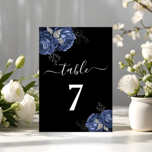 Elegant Black Blue Floral  Table Number