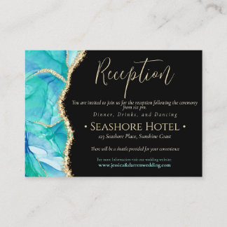 Elegant Black Blue Gold Glitter Watercolor Wedding Enclosure Card