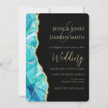 Elegant Black Blue Gold Glitter Watercolor Wedding