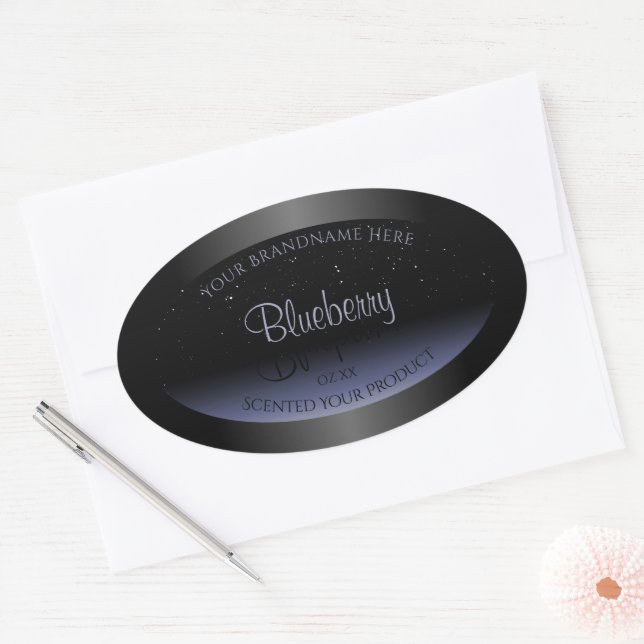 Elegant Black Blue Gradient Product Labels Glitter (Envelope)