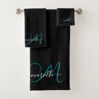 Elegant Black Blue Monogram Script Name 