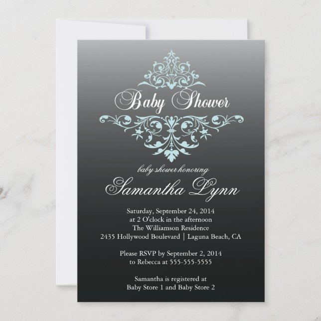 Elegant Black Blue Ombre Baby Shower Invitation (Front)