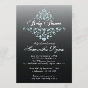 Elegant Black Blue Ombre Baby Shower Invitation
