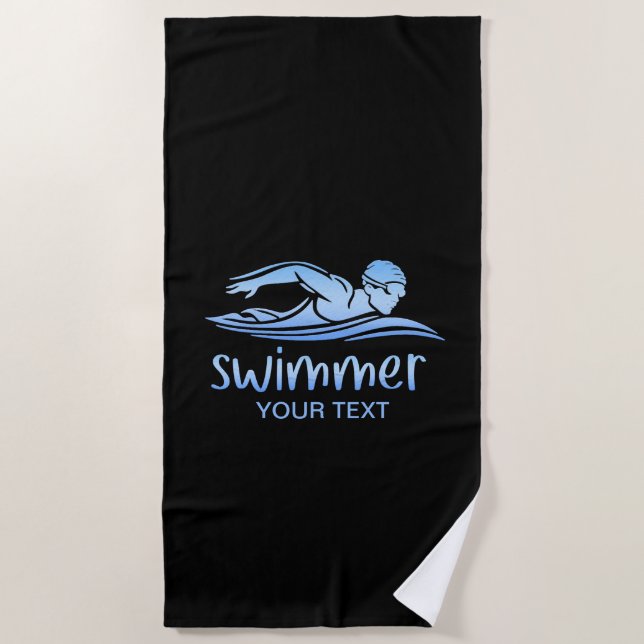 Elegant Black Blue swimmer ,Swim Swimming Pool     Beach Towel (Front)