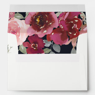 ELEGANT BLACK BLUSH BURGUNDY ROSE FLORAL ADDRESS ENVELOPE