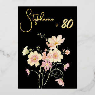 Elegant Black Blush Floral 80th Birthday Rose Gold