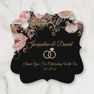 Elegant Black Blush Watercolor Rose Gold Floral Favour Tags