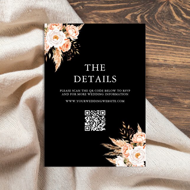 Elegant Black Boho Chic Floral Fall Wedding Enclosure Card (Creator Uploaded)