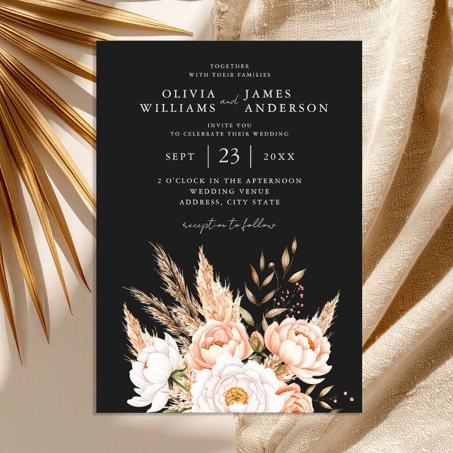 Elegant Black Boho Chic Floral Fall Wedding  Invitation (Creator Uploaded)