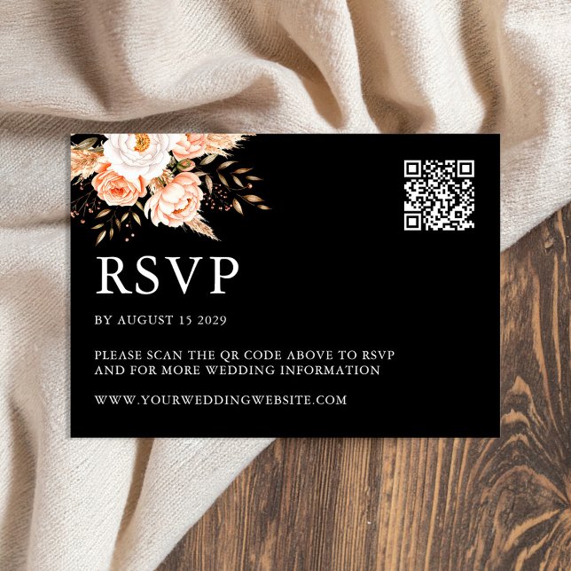 Elegant Black Boho Chic Floral Fall Wedding RSVP Card (Creator Uploaded)