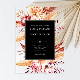 Elegant Black Boho Chic Floral Wedding Acrylic Invitations