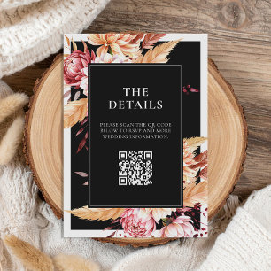 Elegant Black Boho Chic Floral Wedding Enclosure Card