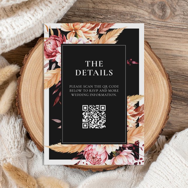 Elegant Black Boho Chic Floral Wedding Enclosure Card (Creator Uploaded)