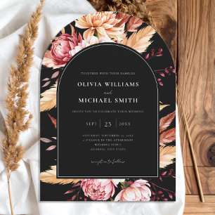 Elegant Black Boho Chic Floral Wedding Invitation