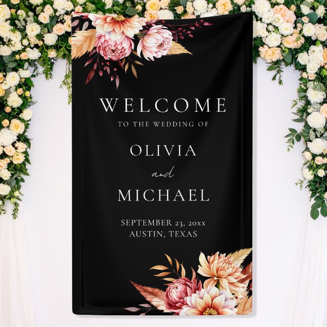 Elegant Black Boho Chic Floral Wedding Welcome Banner (Creator Uploaded)