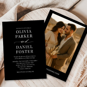 Elegant Black Boho Minimalist Photo Wedding Invitation