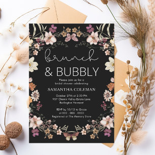 Elegant Black Boho Wildflower Bridal Shower Brunch Invitation