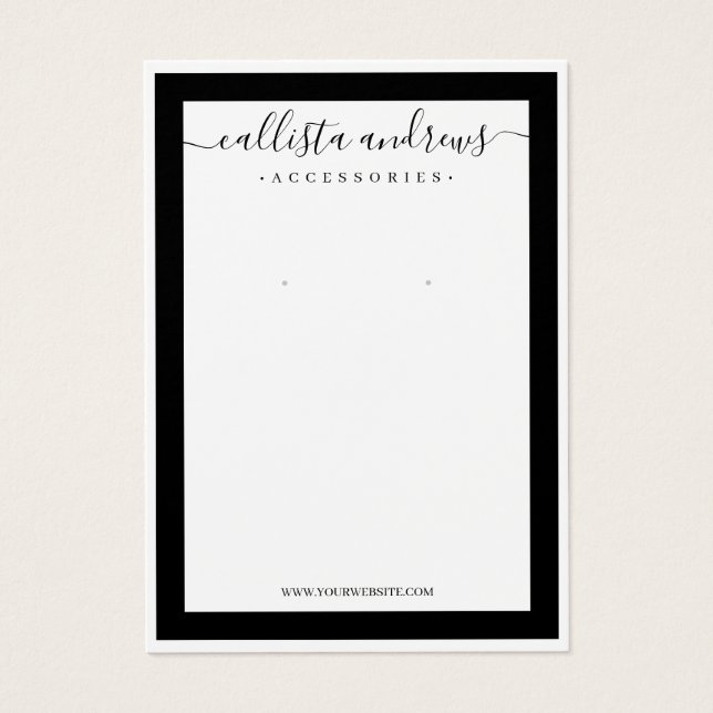 Elegant Black Border Cursive Earring Display Card (Front)
