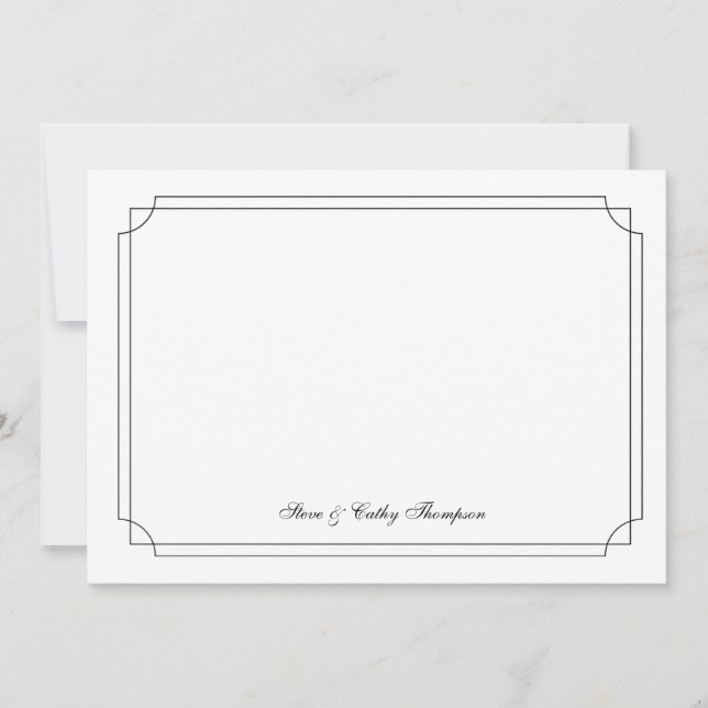 Elegant  Black Border on White Custom Notecard (Front)