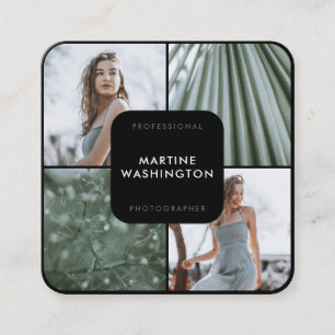Elegant black border photographer modern minimal square business card
