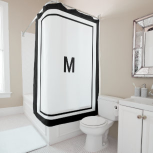 Elegant Black Border Script Monogram Letter Shower Curtain