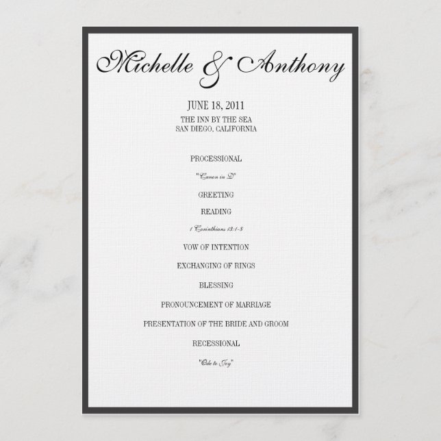 Elegant Black Border Wedding Program Programme (Front)