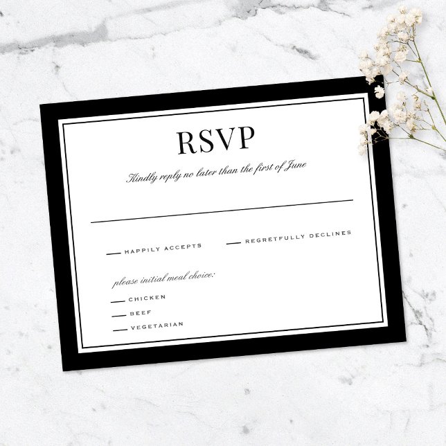 Elegant Black Border | Wedding Reply Card (Creator Uploaded)
