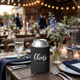 Elegant Black botanical crest monogram wedding Can Cooler
