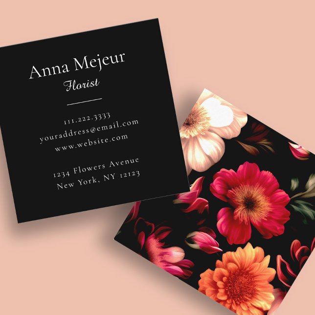 Elegant Black Botanical Florist Business Card (Creator Uploaded)