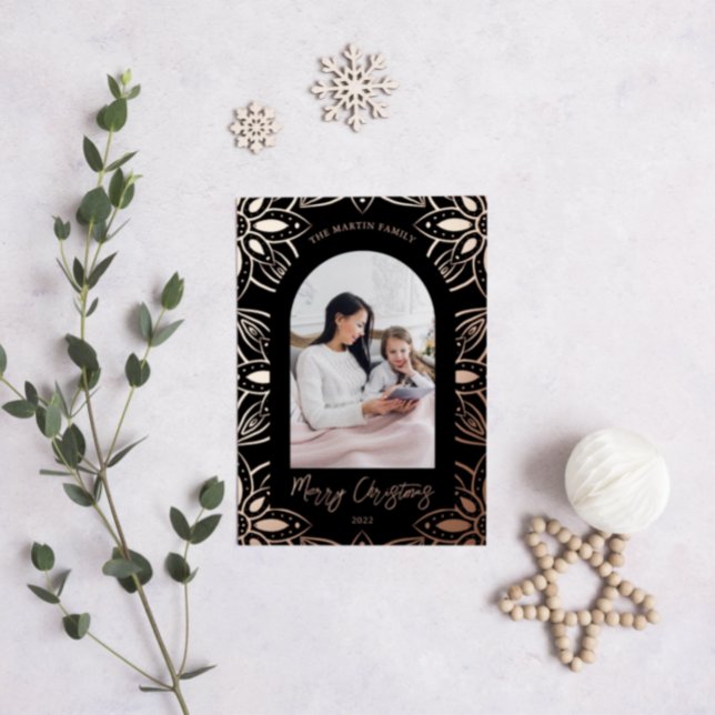 Elegant Black Botanical Frame Photo Christmas (Creator Uploaded)