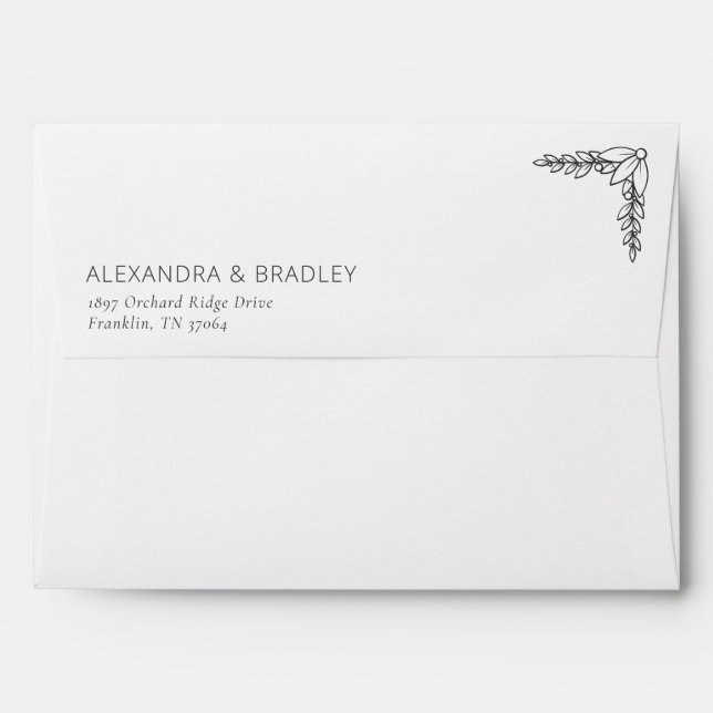 Elegant Black Botanical Line Drawing Envelope (Back (Top Flap))