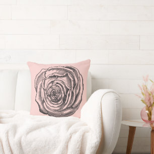 Elegant Black Botanical Rose Romantic Pink Cushion