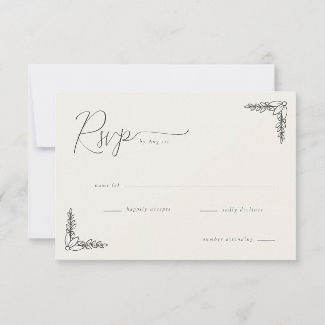 Elegant Black Botanical RSVP Card (Front)