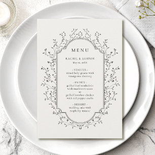 Elegant Black Botanical Vintage Frame Wedding Menu