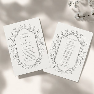 Elegant Black Botanical Vintage Frame Wedding Programme