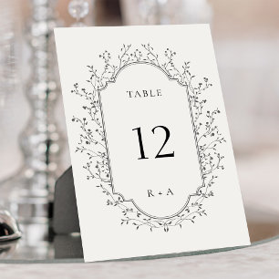 Elegant Black Botanical Vintage Frame Wedding Table Number