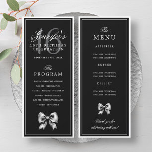 Elegant Black Bow 16th Birthday Program Menu  Invitation