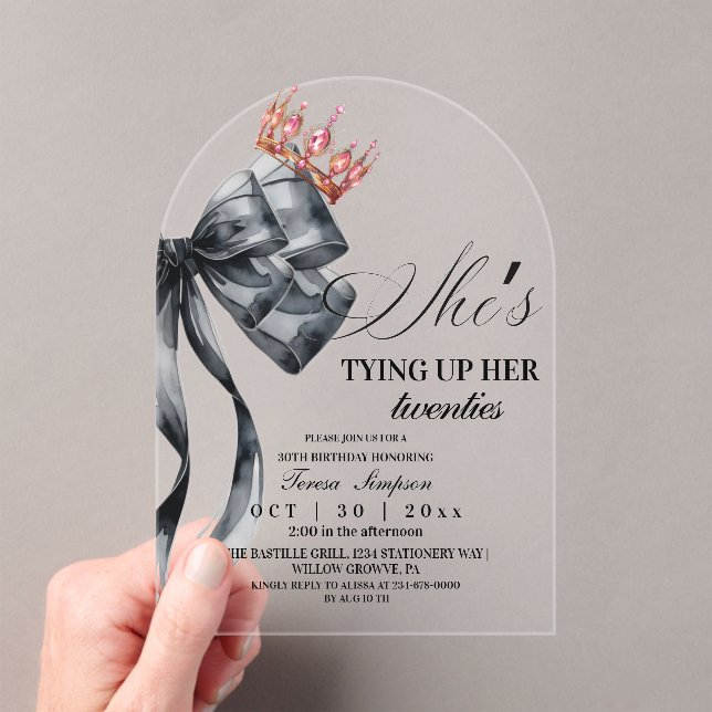 Elegant Black Bow 30th Birthday  Acrylic  Invitations (Insitu (Handheld))