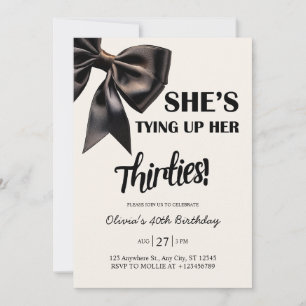 Elegant Black Bow 40th Birthday Invitation