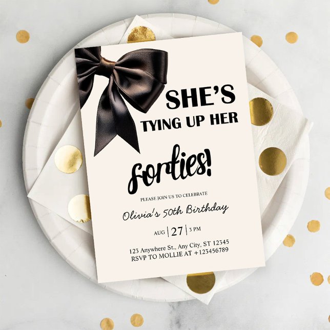 Elegant Black Bow 50th Birthday Invitation (Creator Uploaded)