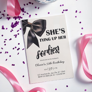 Elegant Black Bow 50th Birthday Invitation