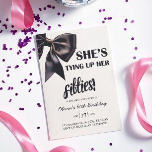 Elegant Black Bow 60th Birthday Invitation