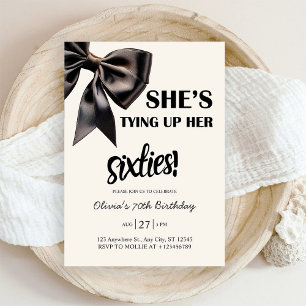 Elegant Black Bow 70th Birthday Invitation