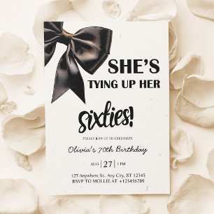 Elegant Black Bow 70th Birthday Invitation