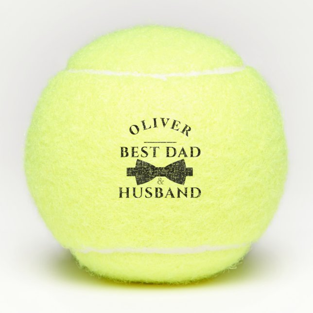 Elegant Black Bow Best Dad & Husband Father`s Day Tennis Balls (Front)