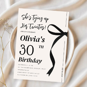 Elegant Black Bow Birthday Party Invitation