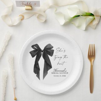 Elegant Black Bow Bridal Shower Paper Plate