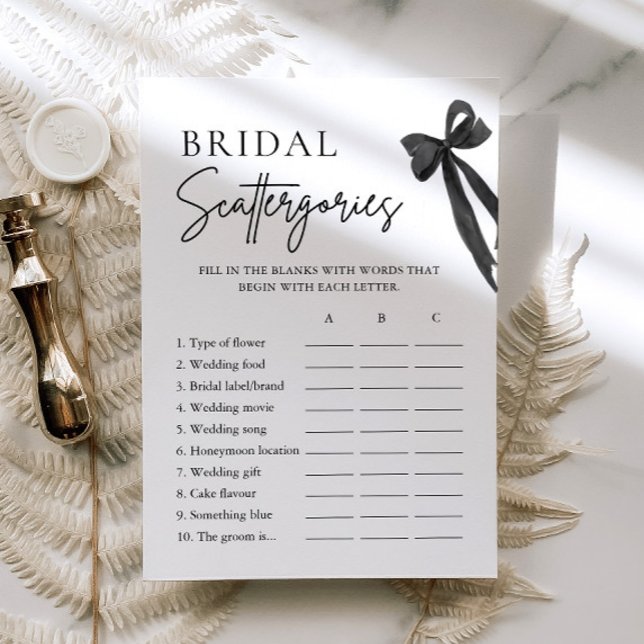 Elegant Black Bow Bridal Shower Scattergories Game Invitation (Creator Uploaded)